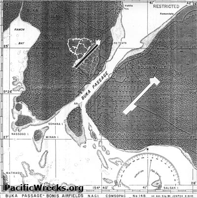 Pacific Wrecks Map Of Northern Bougainville With Bonis Airfield Buka