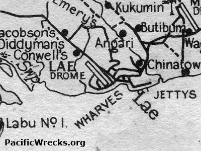 Pacific Wrecks - Map of Lae and Lae Arifield on the north coast of New ...