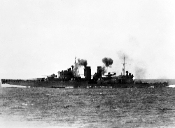 Pacific Wrecks - HMS Exeter (68) with smoke from anti-aircraft guns ...